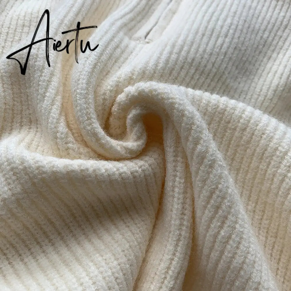 Aiertu Women Sweater Oversize Zipper Knitted Pullover Long Sleeve Solid Color Loose Ladies Sweaters Autumn Winter Women's Turtleneck Aiertu