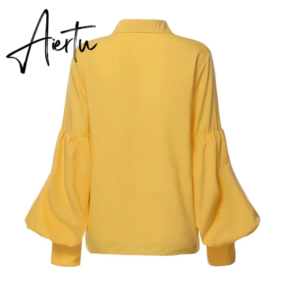 Aiertu Women Tops and Blouses Stylish Autumn Lantern Sleeve Casual Solid Shirts Retro Loose Buttons Female Party Blusas Aiertu