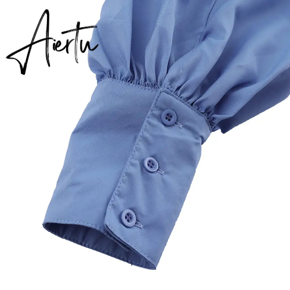 Aiertu Women Tops and Blouses Stylish Autumn Lantern Sleeve Casual Solid Shirts Retro Loose Buttons Female Party Blusas Aiertu