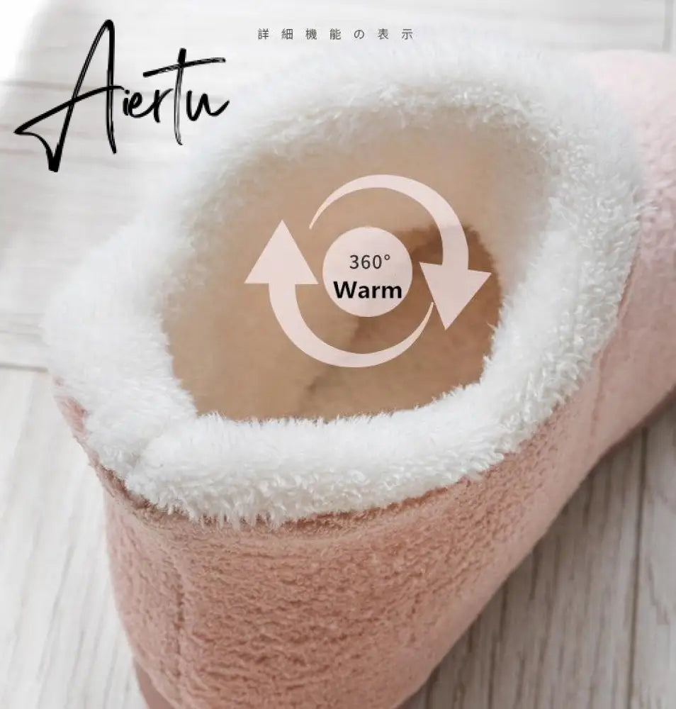 Aiertu Women Winter Slippers Warm Plush Slip-on Couples Home Floor Shoes Anti-slip Comfortable Flats Female Warm Faux Fur Slippers Aiertu