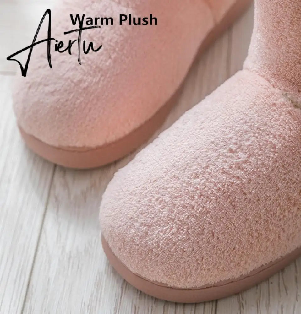 Aiertu Women Winter Slippers Warm Plush Slip-on Couples Home Floor Shoes Anti-slip Comfortable Flats Female Warm Faux Fur Slippers Aiertu
