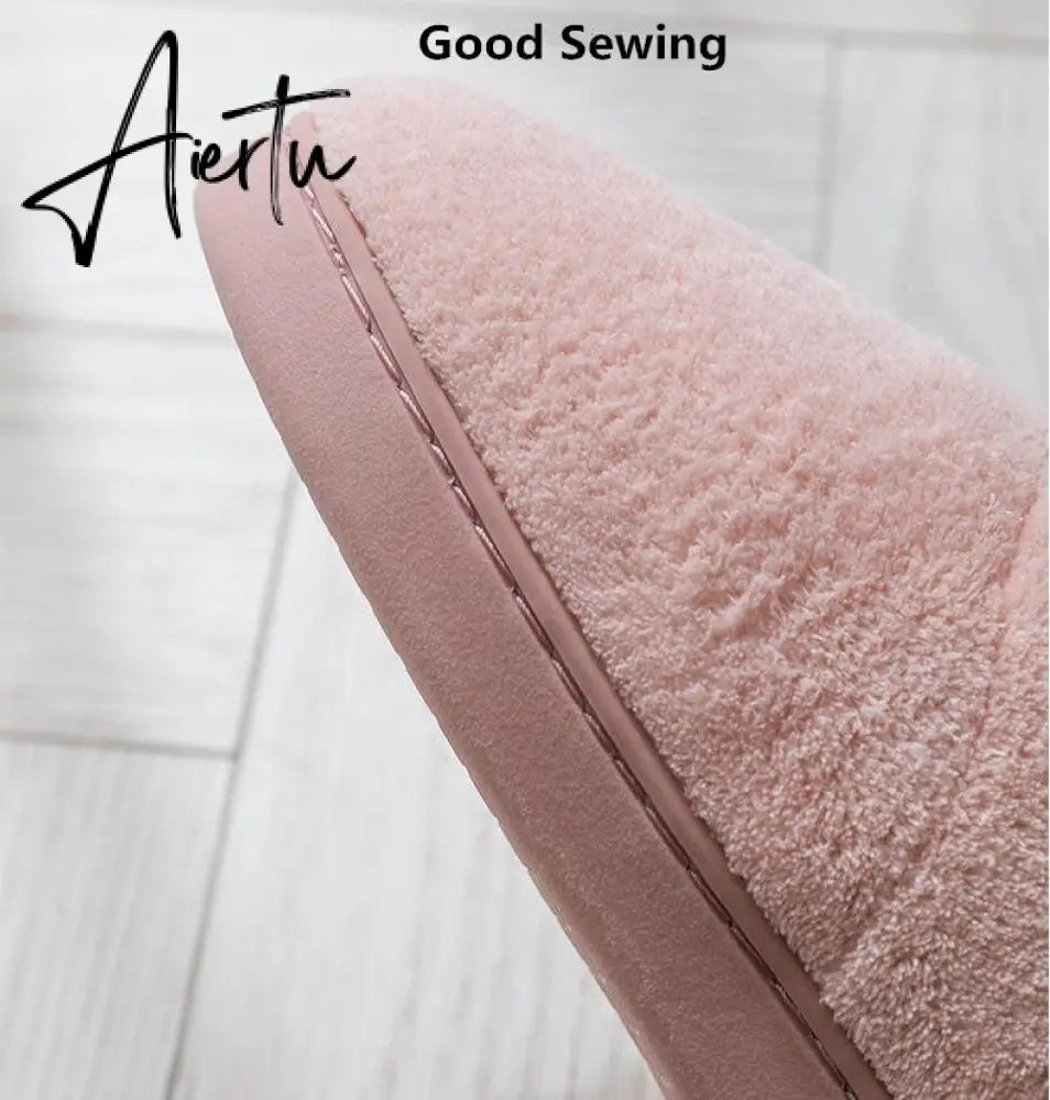 Aiertu Women Winter Slippers Warm Plush Slip-on Couples Home Floor Shoes Anti-slip Comfortable Flats Female Warm Faux Fur Slippers Aiertu