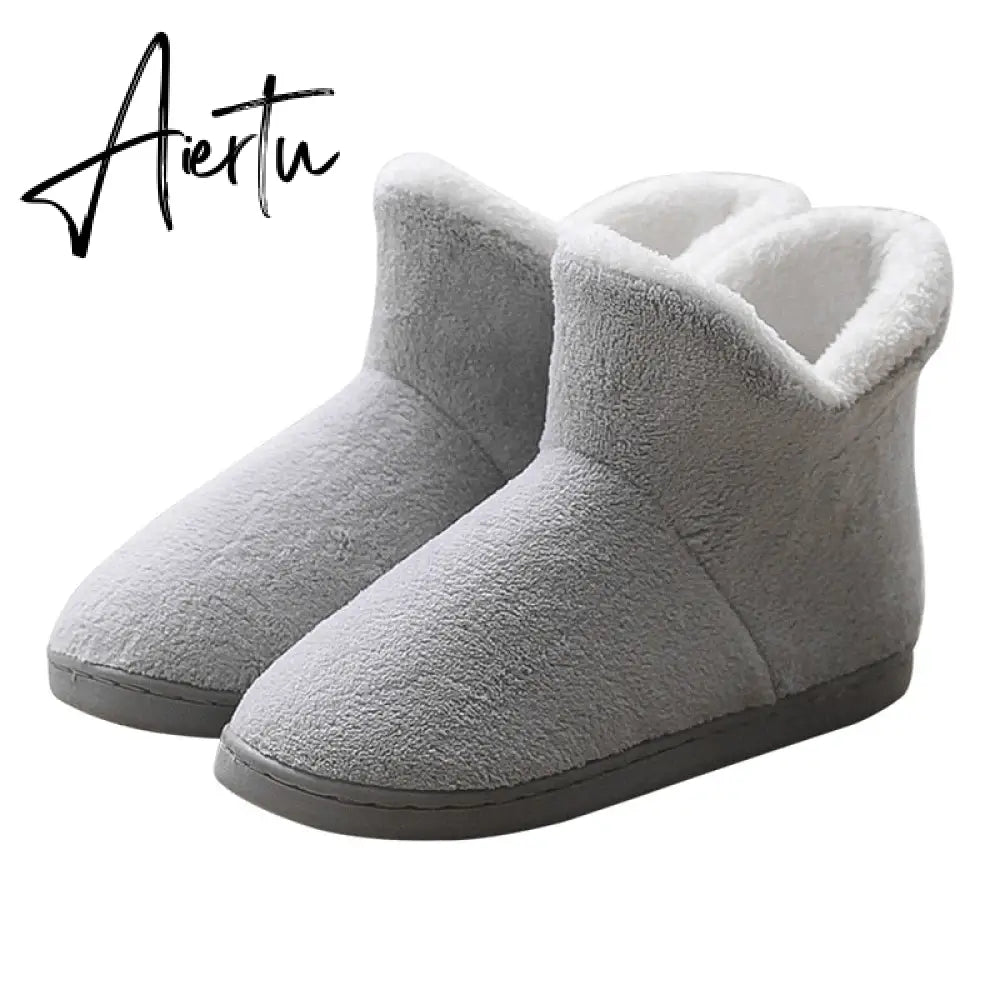 Aiertu Women Winter Slippers Warm Plush Slip-on Couples Home Floor Shoes Anti-slip Comfortable Flats Female Warm Faux Fur Slippers Aiertu