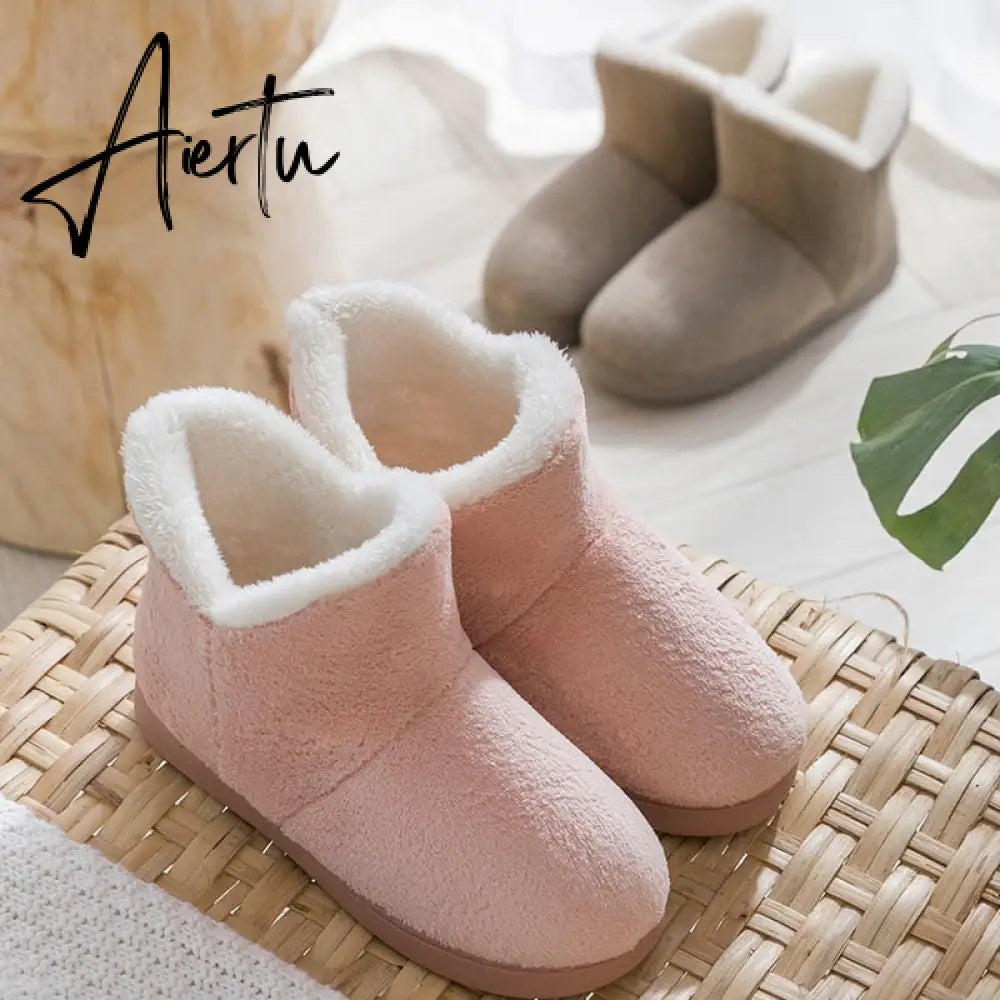 Aiertu Women Winter Slippers Warm Plush Slip-on Couples Home Floor Shoes Anti-slip Comfortable Flats Female Warm Faux Fur Slippers Aiertu
