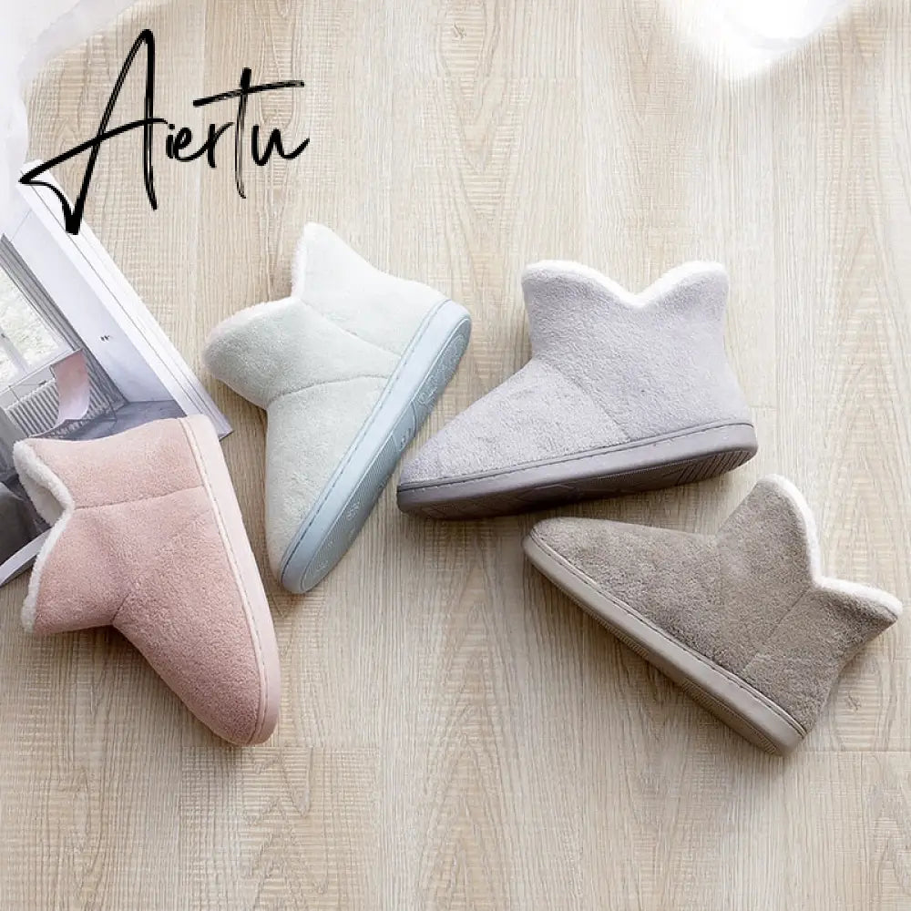 Aiertu Women Winter Slippers Warm Plush Slip-on Couples Home Floor Shoes Anti-slip Comfortable Flats Female Warm Faux Fur Slippers Aiertu