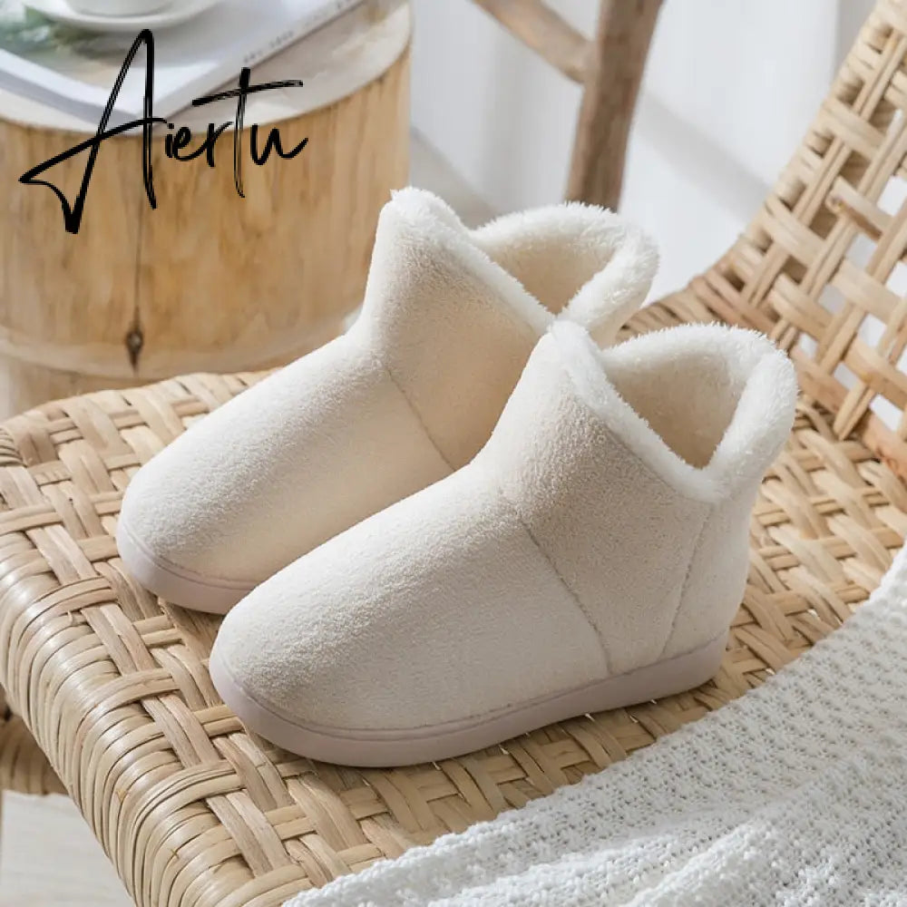 Aiertu Women Winter Slippers Warm Plush Slip-on Couples Home Floor Shoes Anti-slip Comfortable Flats Female Warm Faux Fur Slippers Aiertu