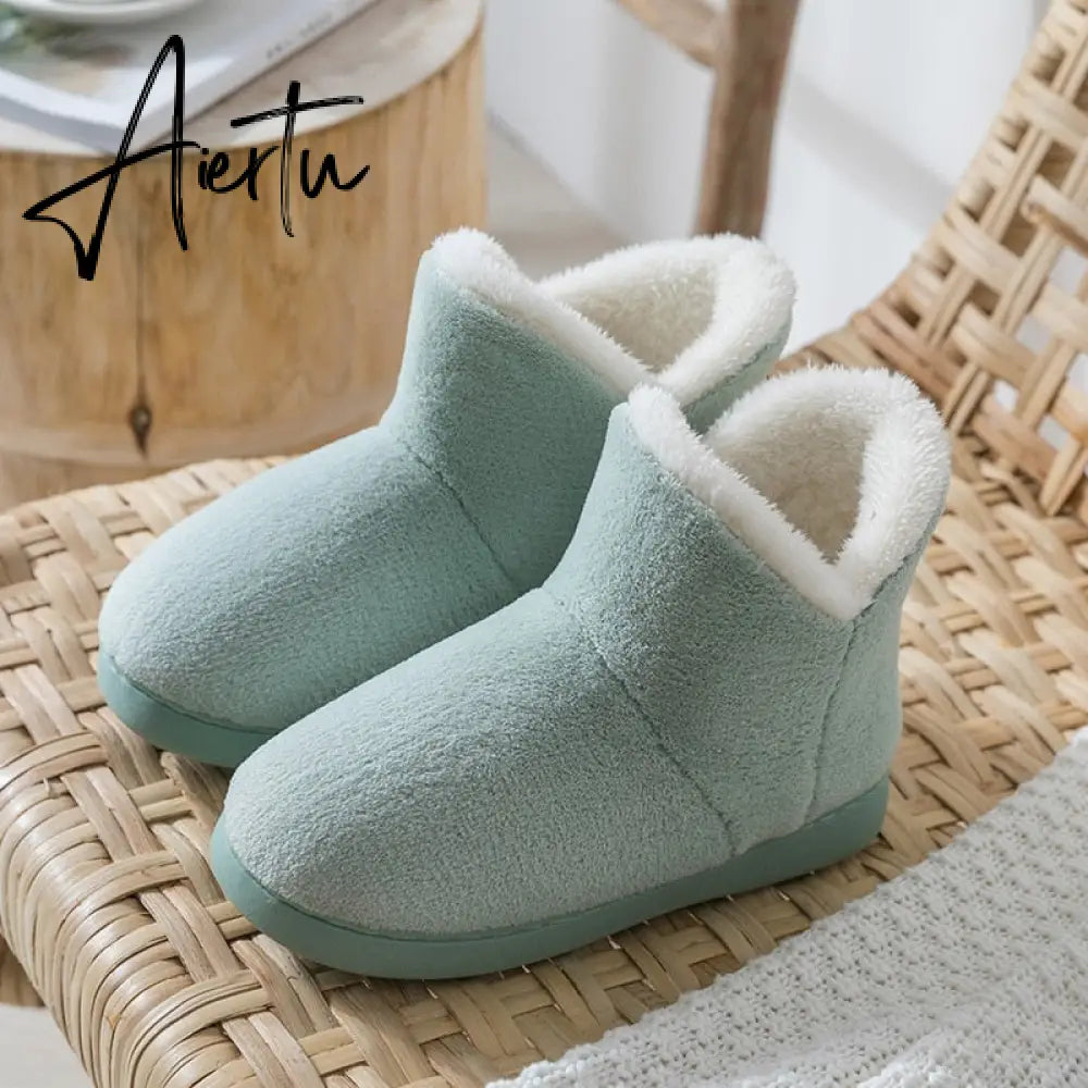 Aiertu Women Winter Slippers Warm Plush Slip-on Couples Home Floor Shoes Anti-slip Comfortable Flats Female Warm Faux Fur Slippers Aiertu