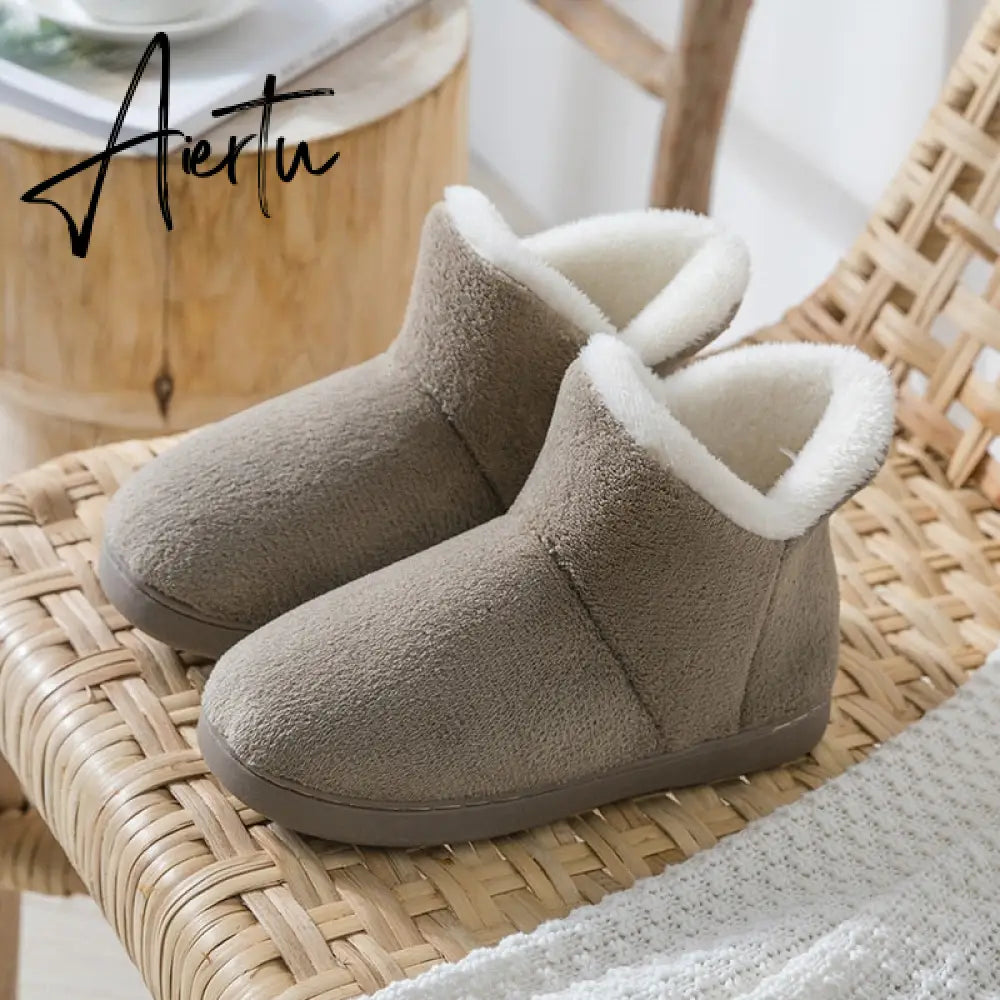 Aiertu Women Winter Slippers Warm Plush Slip-on Couples Home Floor Shoes Anti-slip Comfortable Flats Female Warm Faux Fur Slippers Aiertu