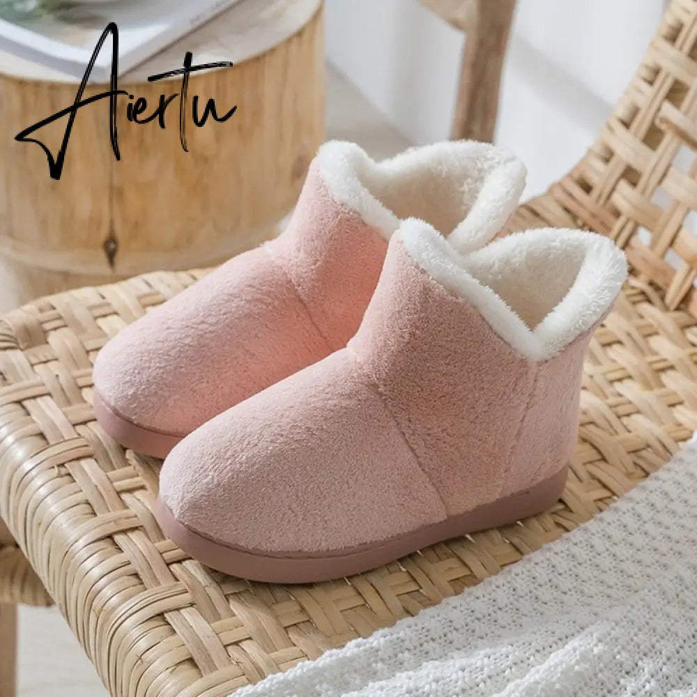 Aiertu Women Winter Slippers Warm Plush Slip-on Couples Home Floor Shoes Anti-slip Comfortable Flats Female Warm Faux Fur Slippers Aiertu