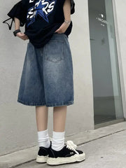 Aiertu  Women Y2K Baggy Jorts Vintage Wide Leg Knee Length Jeans American Streetwear Casual Washed Oversize Summer Denim Shorts Aiertu