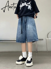 Aiertu  Women Y2K Baggy Jorts Vintage Wide Leg Knee Length Jeans American Streetwear Casual Washed Oversize Summer Denim Shorts Aiertu