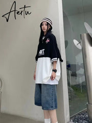 Aiertu  Women Y2K Baggy Jorts Vintage Wide Leg Knee Length Jeans American Streetwear Casual Washed Oversize Summer Denim Shorts Aiertu