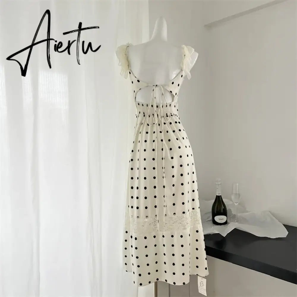 Aiertu Women's A-line Evening Dress Y2k 90s Vintage Harajuku Elegant Off Shoulder Dot Dress Party Club One Piece Frocks Clothes Summer Aiertu
