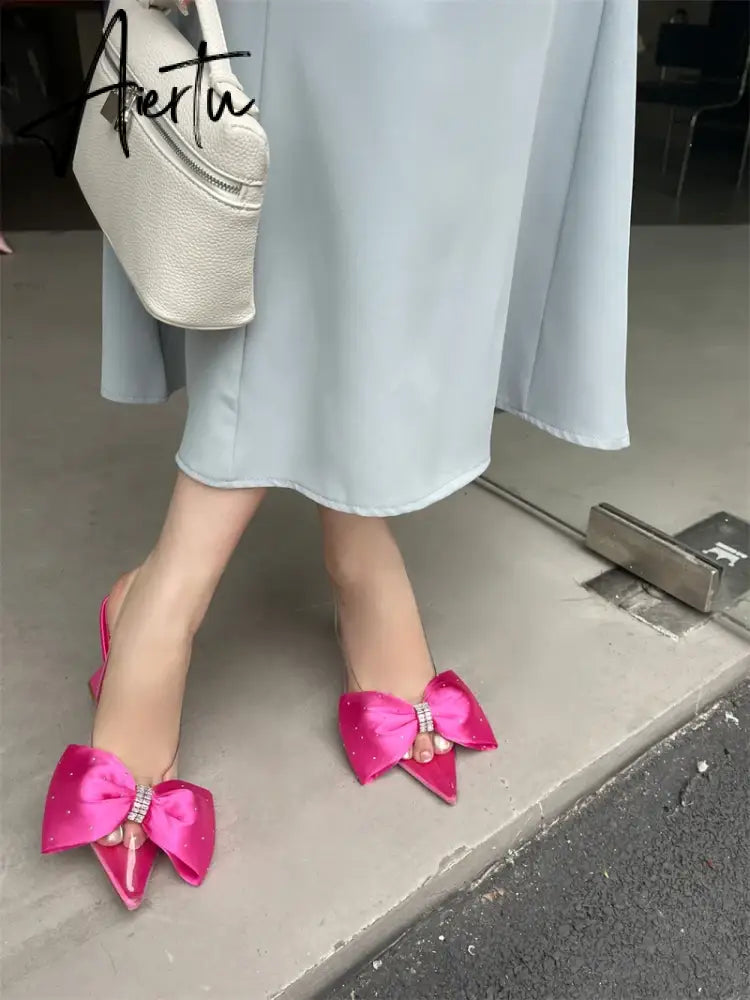 Aiertu Women's Crystal Silk Butterfly Knot Decorative Single Shoe 2024 Transparent PVC Pointed SlingbacksHigh HeelsWedding Dress Aiertu