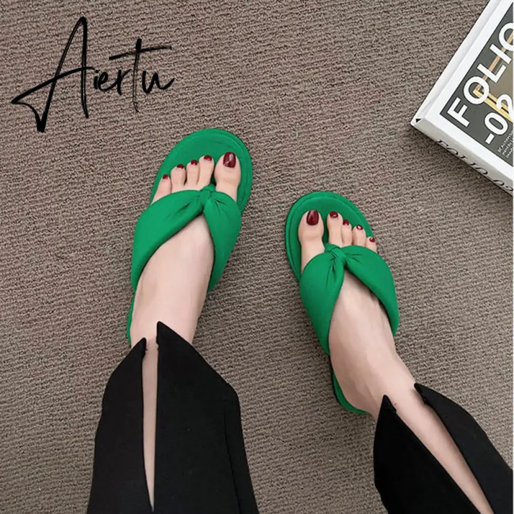 Aiertu  Women's Flip Flops Candy Color Pleated Fashion Shoes New Wild Outdoor Flat Slippers for Women Casual Home Summer Slides Тапочки Aiertu