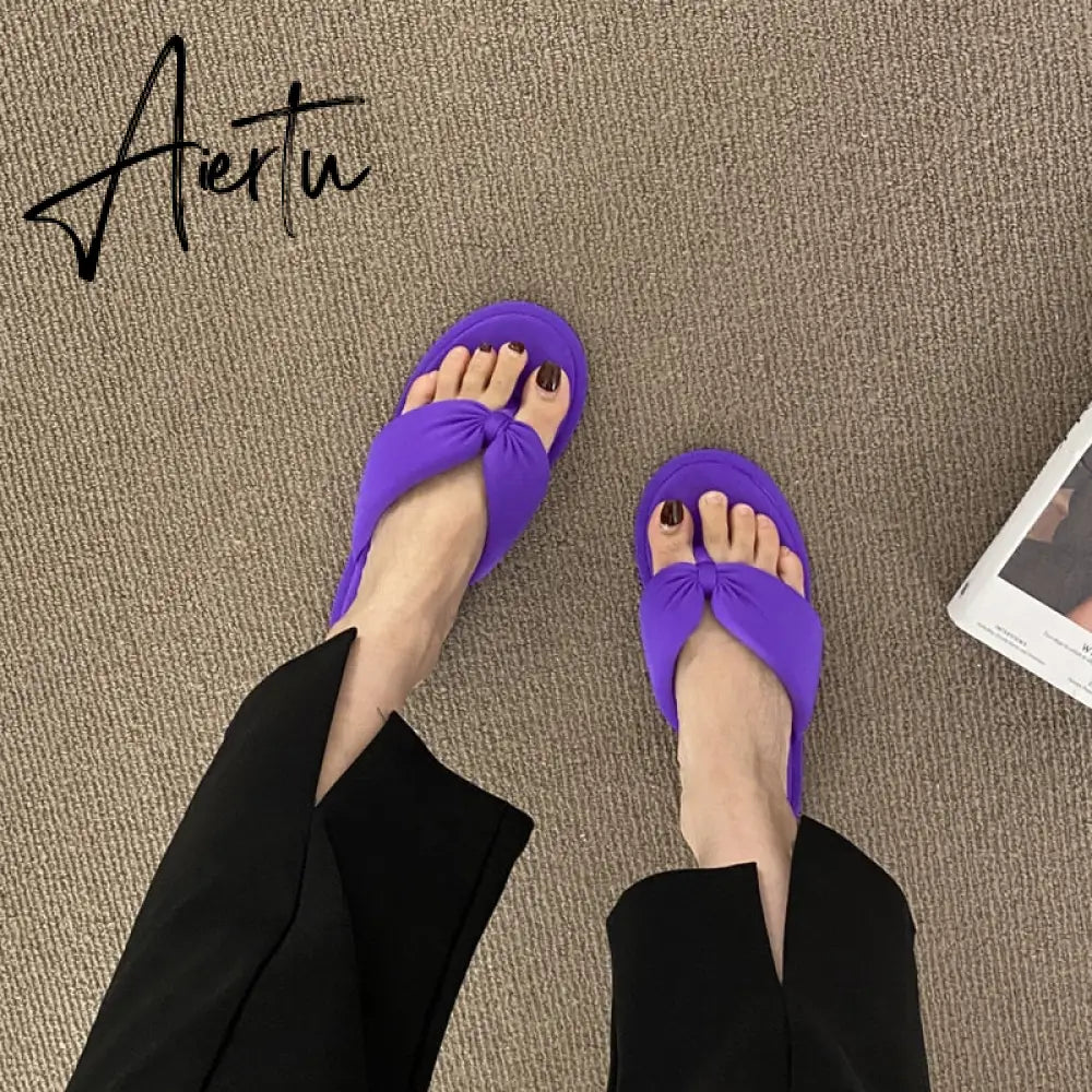 Aiertu  Women's Flip Flops Candy Color Pleated Fashion Shoes New Wild Outdoor Flat Slippers for Women Casual Home Summer Slides Тапочки Aiertu