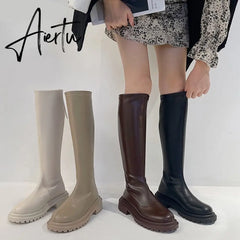 Aiertu Women's Knee High Boots Soft Leather Zipper Ladies Shoes Winter Long Boots Platform Footwear Woman Fashion Warm Boots Aiertu