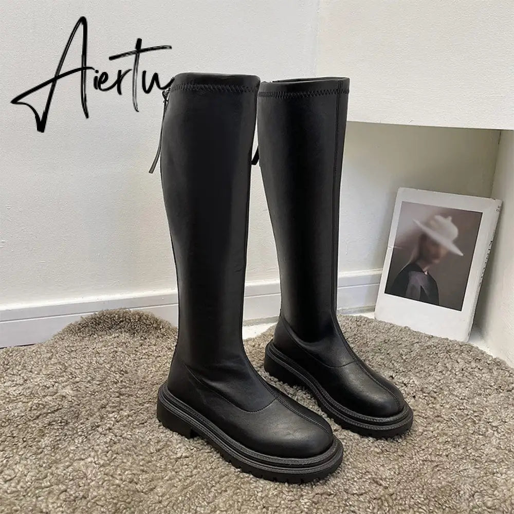 Aiertu Women's Knee High Boots Soft Leather Zipper Ladies Shoes Winter Long Boots Platform Footwear Woman Fashion Warm Boots Aiertu