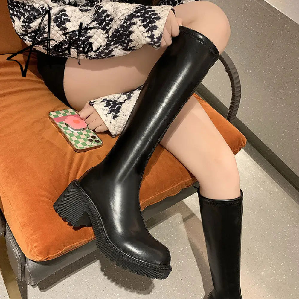 Aiertu Women's Knee High Boots Soft Leather Zipper Ladies Shoes Winter Long Boots Platform Footwear Woman Fashion Warm Boots Aiertu