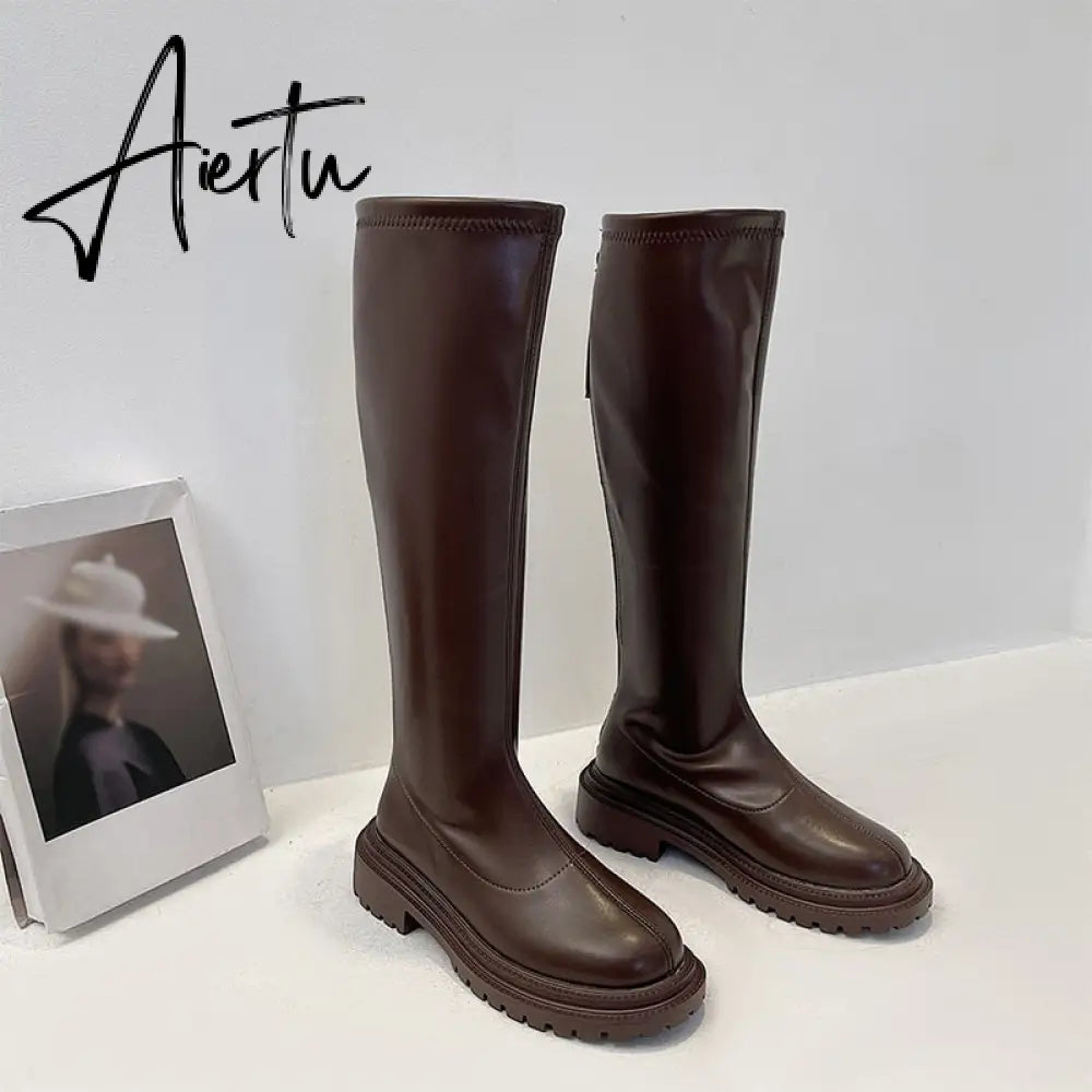 Aiertu Women's Knee High Boots Soft Leather Zipper Ladies Shoes Winter Long Boots Platform Footwear Woman Fashion Warm Boots Aiertu