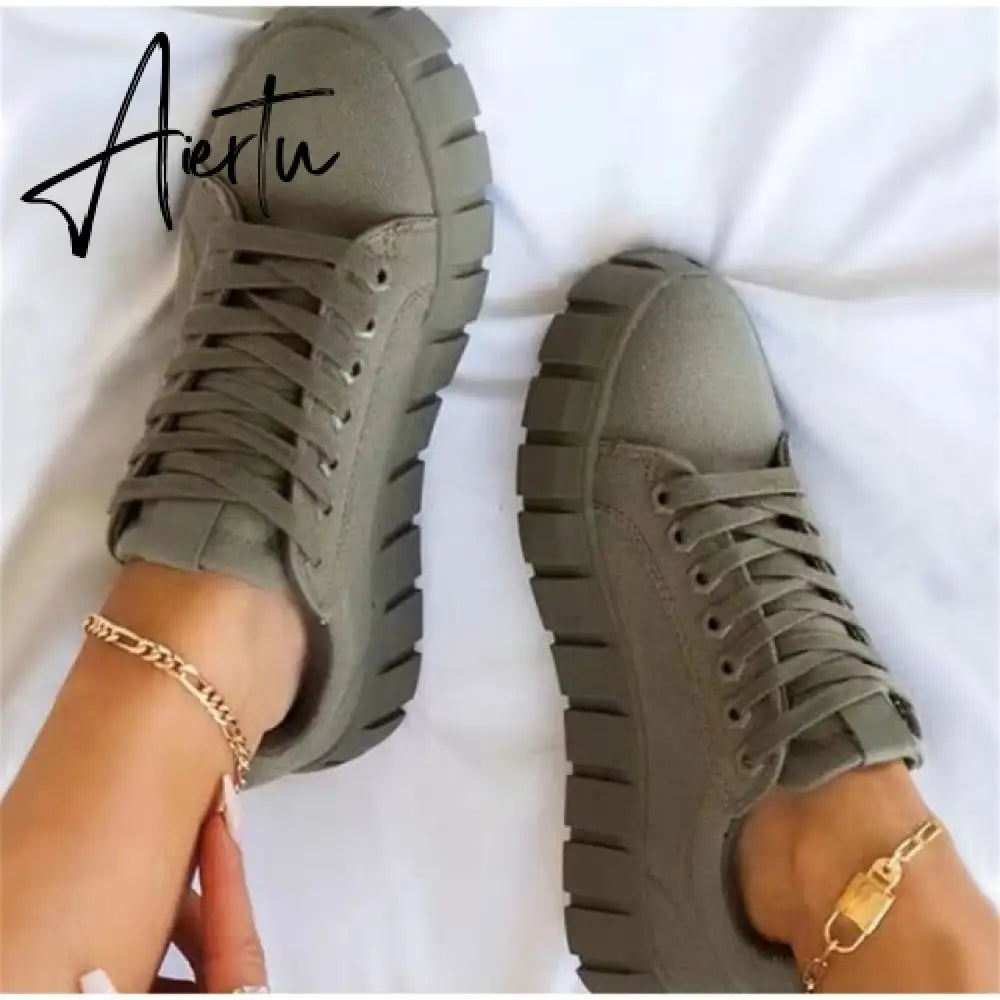 Aiertu Women's Multi Color Sneakers New All Season Thick Bottom Ladies Lace Up Comfy Vulcanized Shoes Fashion Large-Sized Flats Aiertu