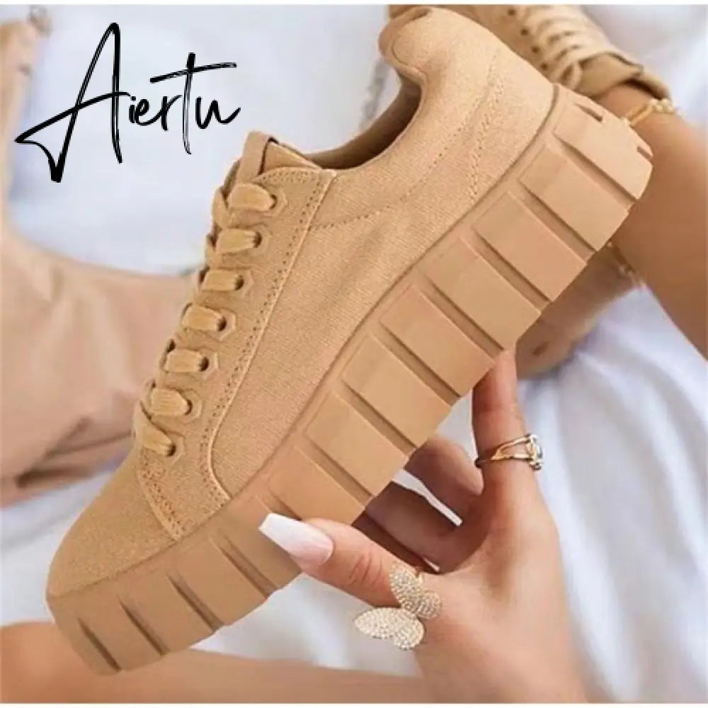 Aiertu Women's Multi Color Sneakers New All Season Thick Bottom Ladies Lace Up Comfy Vulcanized Shoes Fashion Large-Sized Flats Aiertu