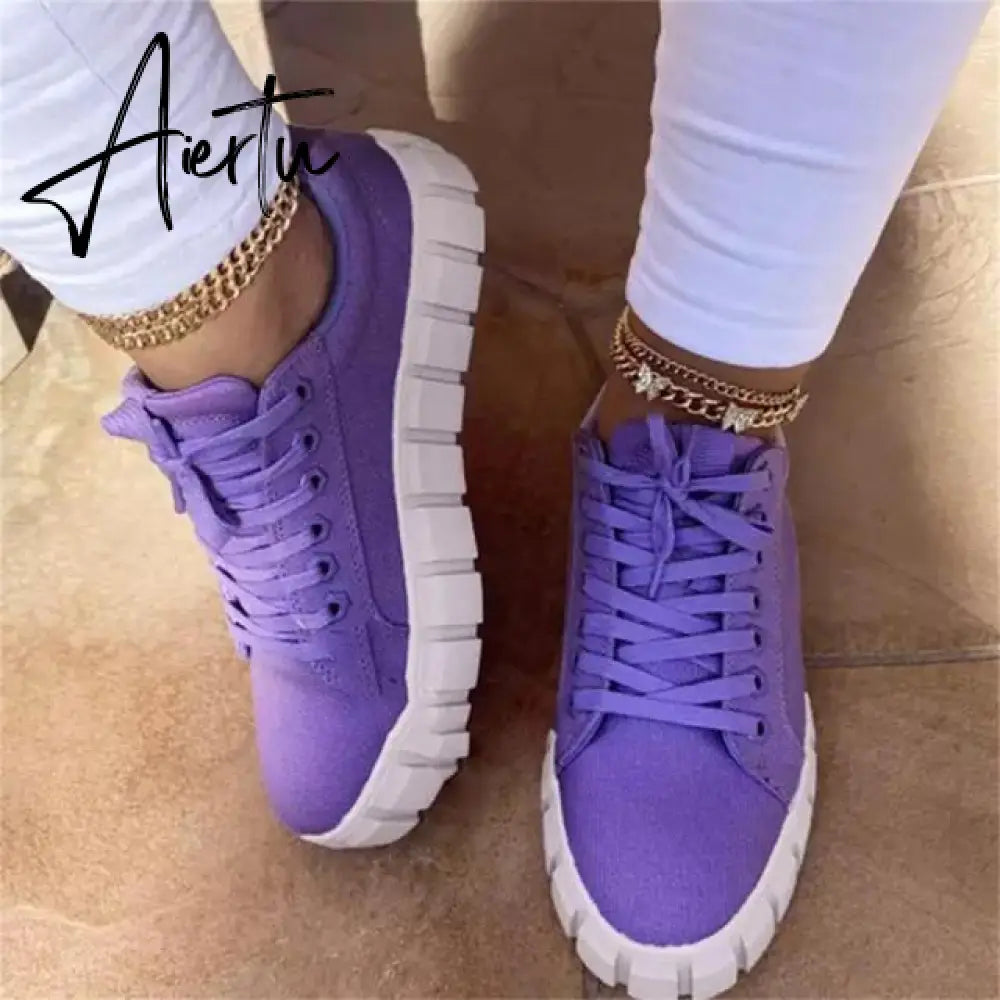 Aiertu Women's Multi Color Sneakers New All Season Thick Bottom Ladies Lace Up Comfy Vulcanized Shoes Fashion Large-Sized Flats Aiertu