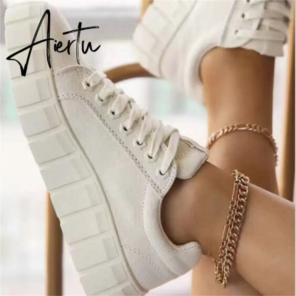 Aiertu Women's Multi Color Sneakers New All Season Thick Bottom Ladies Lace Up Comfy Vulcanized Shoes Fashion Large-Sized Flats Aiertu