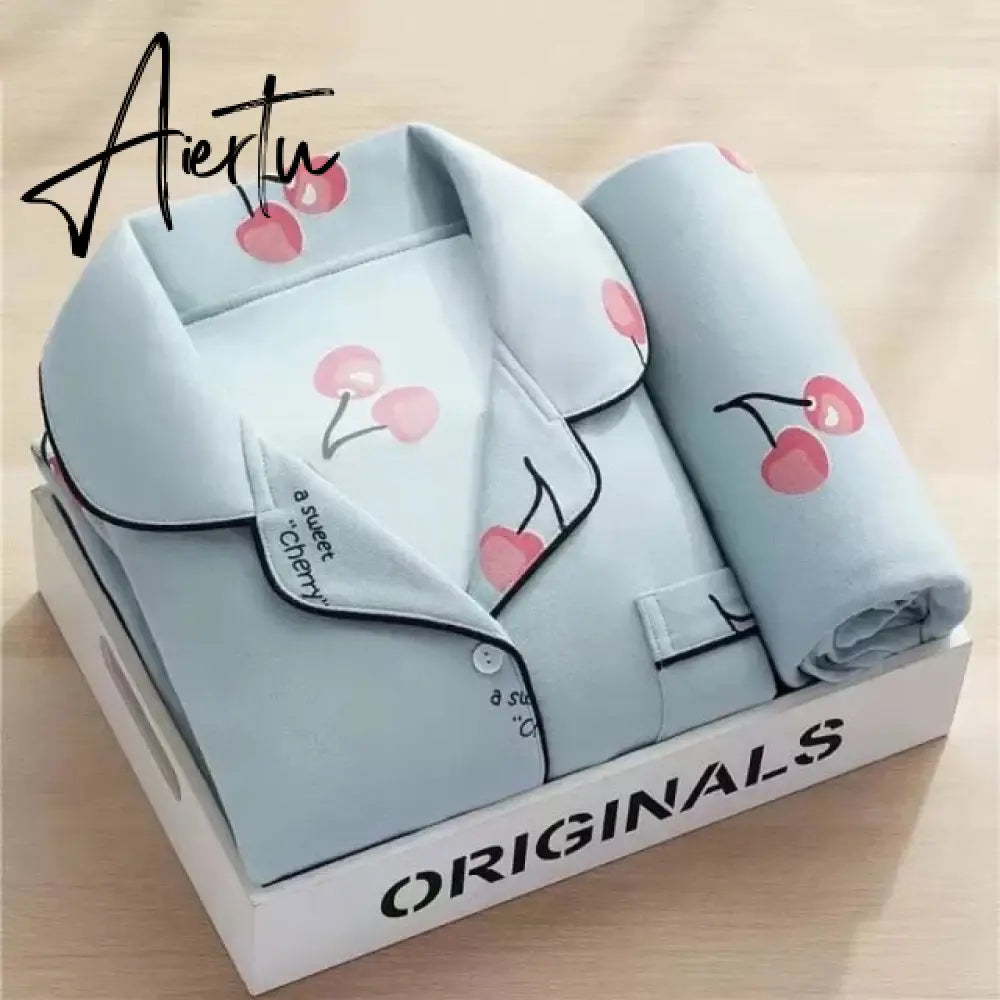 Aiertu Women's Pajamas Set Pijama Lingerie for Female Homewear Spring V-Neck Long Sleeves Trousers Suit Sleepwear Pyjamas Sets Viscose Aiertu