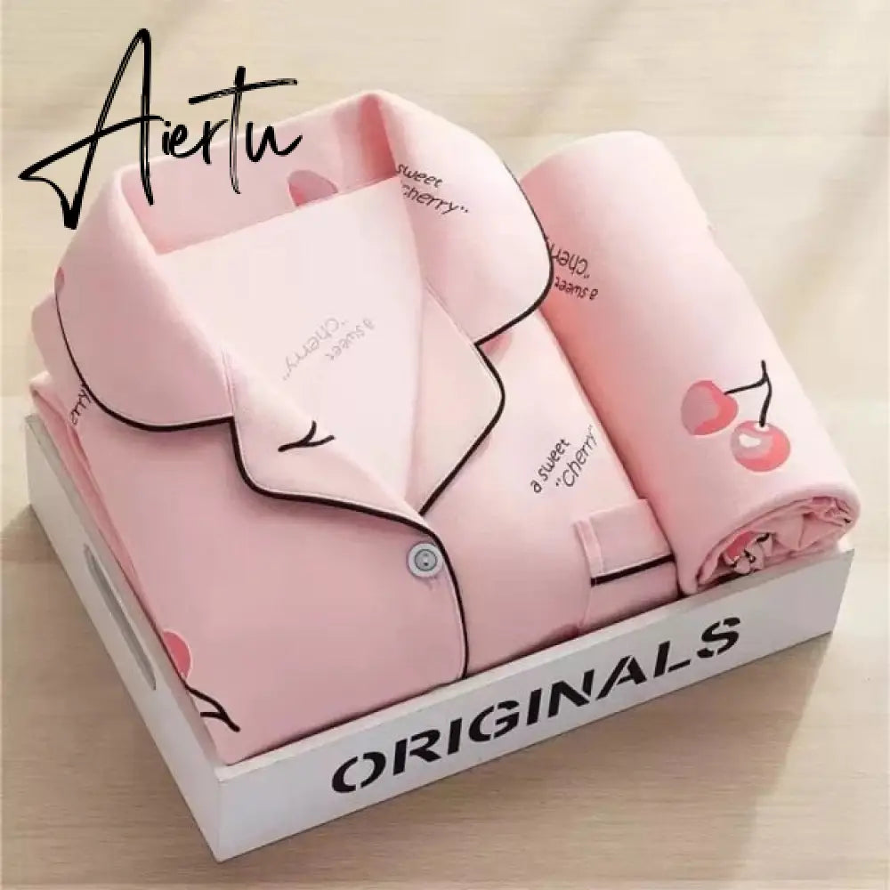 Aiertu Women's Pajamas Set Pijama Lingerie for Female Homewear Spring V-Neck Long Sleeves Trousers Suit Sleepwear Pyjamas Sets Viscose Aiertu