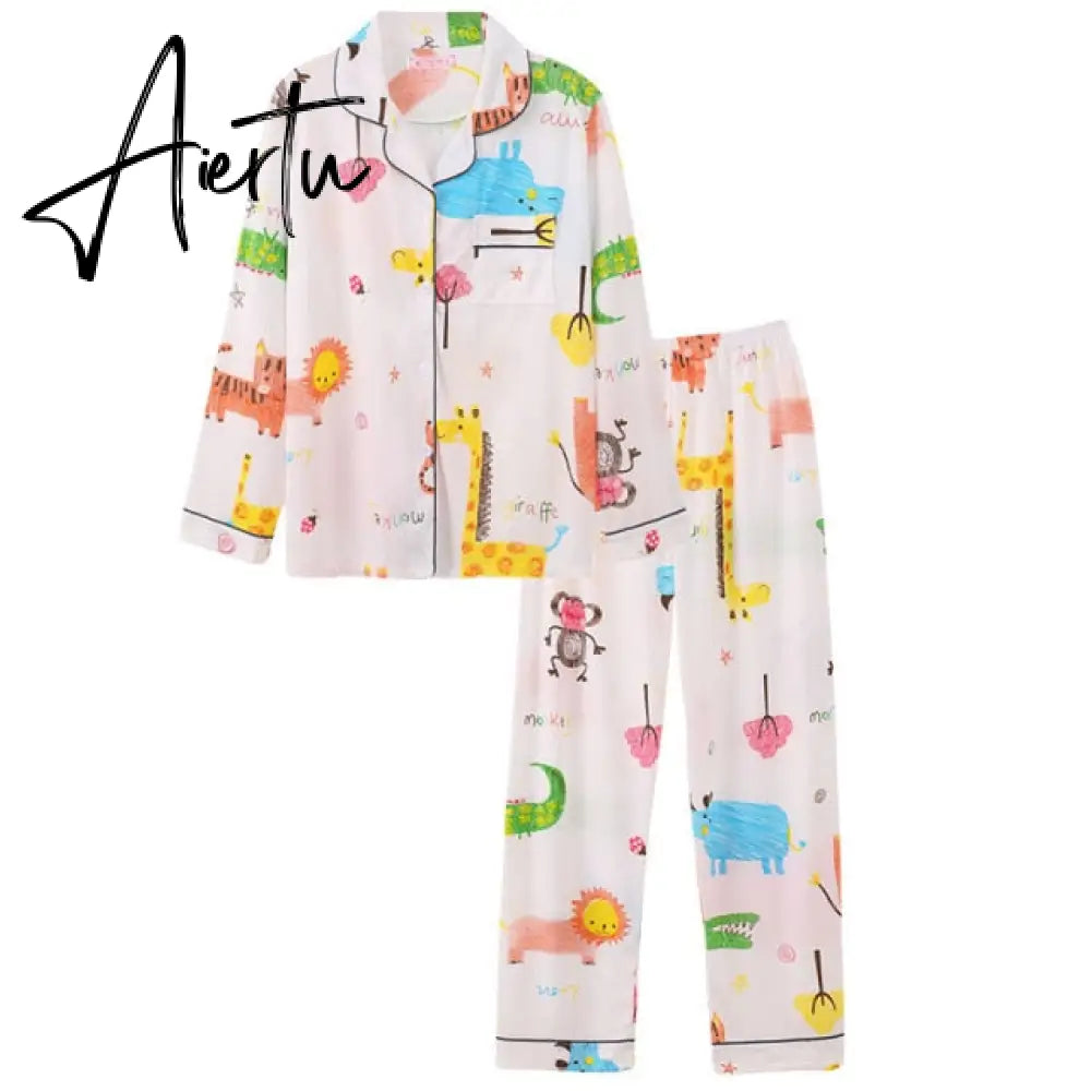 Aiertu Women's Pajamas Set Soft Pyjamas Plus Size Women's Clothes Homewear Spring Sleepwear 2 Piece Set Sleeping Shirt Home Wear Aiertu