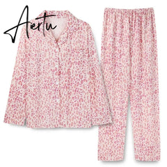 Aiertu Women's Pajamas Set Soft Pyjamas Plus Size Women's Clothes Homewear Spring Sleepwear 2 Piece Set Sleeping Shirt Home Wear Aiertu