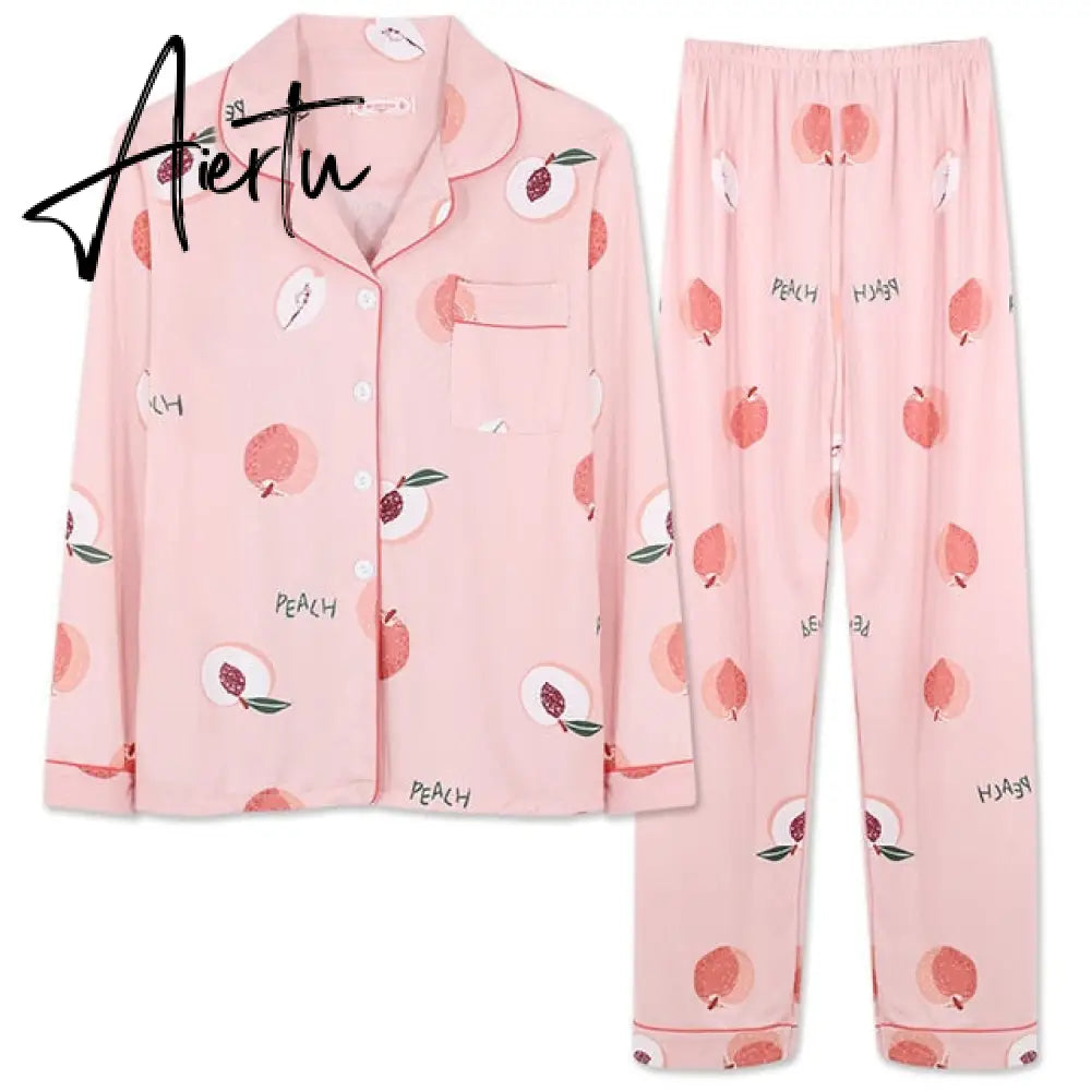 Aiertu Women's Pajamas Set Soft Pyjamas Plus Size Women's Clothes Homewear Spring Sleepwear 2 Piece Set Sleeping Shirt Home Wear Aiertu