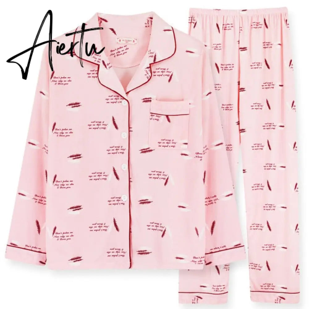 Aiertu Women's Pajamas Set Soft Pyjamas Plus Size Women's Clothes Homewear Spring Sleepwear 2 Piece Set Sleeping Shirt Home Wear Aiertu