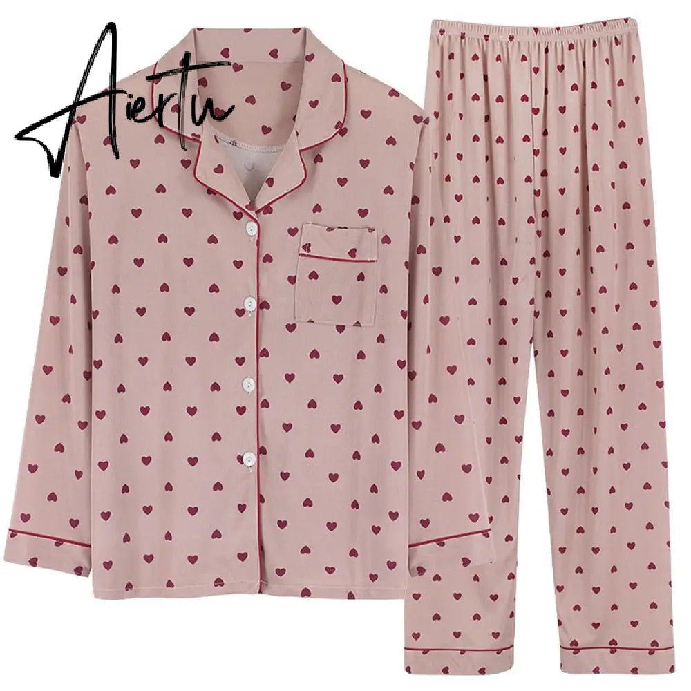 Aiertu Women's Pajamas Set Soft Pyjamas Plus Size Women's Clothes Homewear Spring Sleepwear 2 Piece Set Sleeping Shirt Home Wear Aiertu