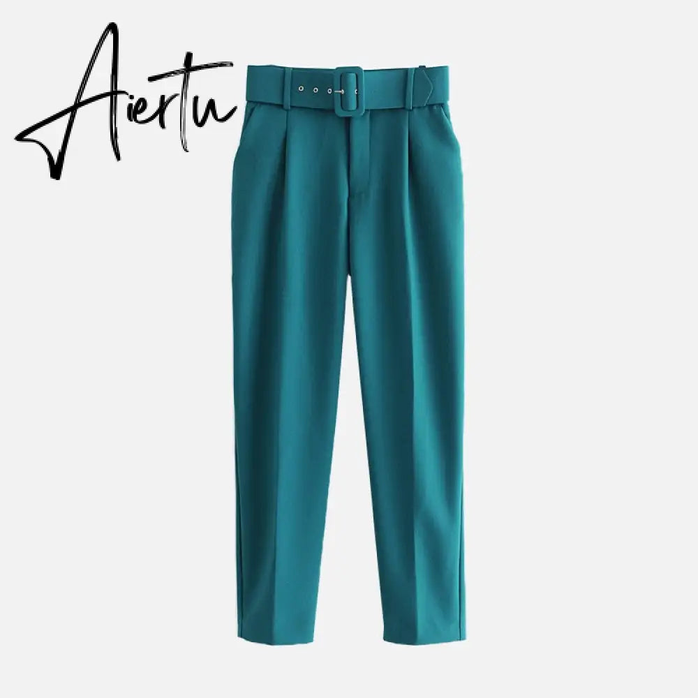 Aiertu  Women's Pants High Waist With Belt Classic Pockets Office Lady Ankle Length Trousers Female Spring Fashion Pink Harem Pants Aiertu