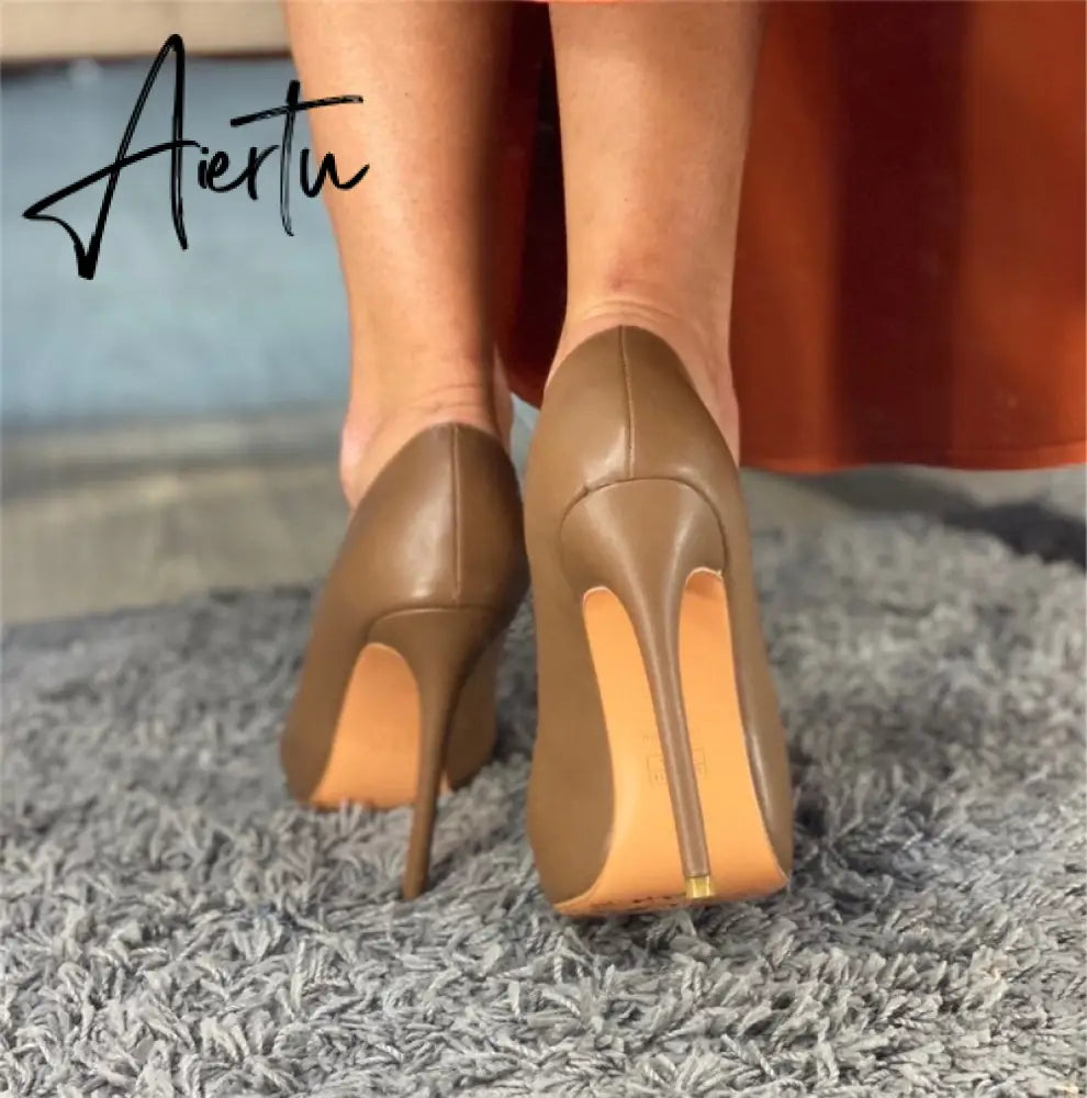 Aiertu Women's Plus Big Size 15 Basic Shoes Sexy Pointed Toe High Heel Slip On Stiletto Pumps Customizable heel 8-12cm Aiertu