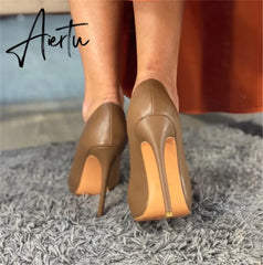 Aiertu Women's Plus Big Size 15 Basic Shoes Sexy Pointed Toe High Heel Slip On Stiletto Pumps Customizable heel 8-12cm Aiertu