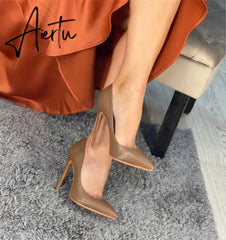 Aiertu Women's Plus Big Size 15 Basic Shoes Sexy Pointed Toe High Heel Slip On Stiletto Pumps Customizable heel 8-12cm Aiertu