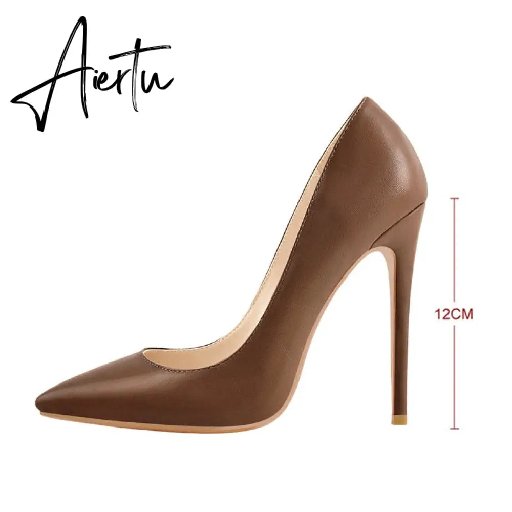 Aiertu Women's Plus Big Size 15 Basic Shoes Sexy Pointed Toe High Heel Slip On Stiletto Pumps Customizable heel 8-12cm Aiertu