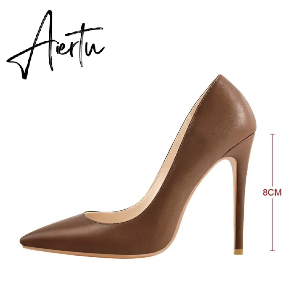 Aiertu Women's Plus Big Size 15 Basic Shoes Sexy Pointed Toe High Heel Slip On Stiletto Pumps Customizable heel 8-12cm Aiertu