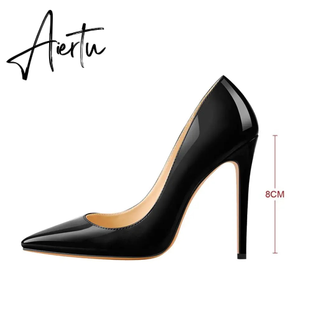 Aiertu Women's Plus Big Size 15 Basic Shoes Sexy Pointed Toe High Heel Slip On Stiletto Pumps Customizable heel 8-12cm Aiertu