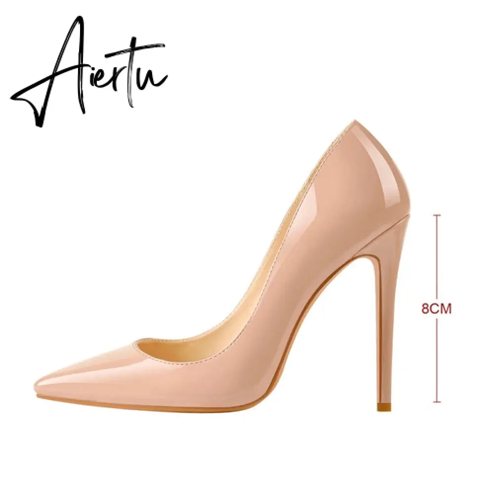 Aiertu Women's Plus Big Size 15 Basic Shoes Sexy Pointed Toe High Heel Slip On Stiletto Pumps Customizable heel 8-12cm Aiertu