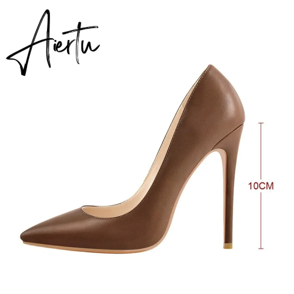 Aiertu Women's Plus Big Size 15 Basic Shoes Sexy Pointed Toe High Heel Slip On Stiletto Pumps Customizable heel 8-12cm Aiertu