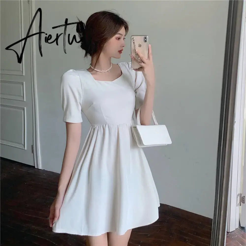 Aiertu Women's Puff Sleeve Mini Dress Backless Designer Dress Sexy Summer Dress Korean One-piece Dress Lady Party Vintage Clothes 2024 Aiertu