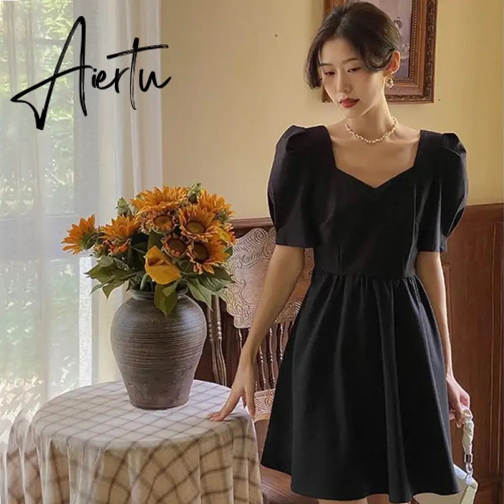 Aiertu Women's Puff Sleeve Mini Dress Backless Designer Dress Sexy Summer Dress Korean One-piece Dress Lady Party Vintage Clothes 2024 Aiertu