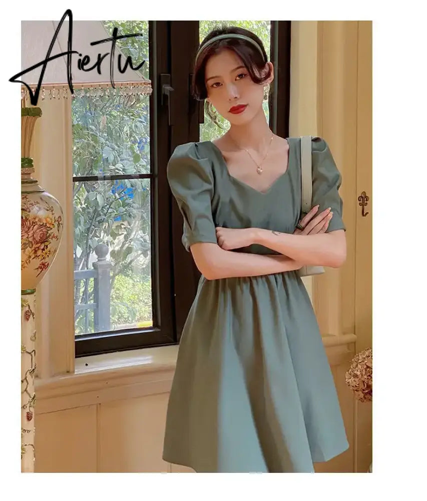 Aiertu Women's Puff Sleeve Mini Dress Backless Designer Dress Sexy Summer Dress Korean One-piece Dress Lady Party Vintage Clothes 2024 Aiertu