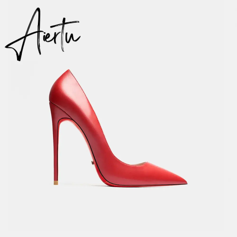Aiertu Women's Red Shiny Bottom High Heels Brand High Heels  12 cm Sexy Matte Party Pointed Wedding Shoes Shallow Mouth Single Shoesiertu Aiertu
