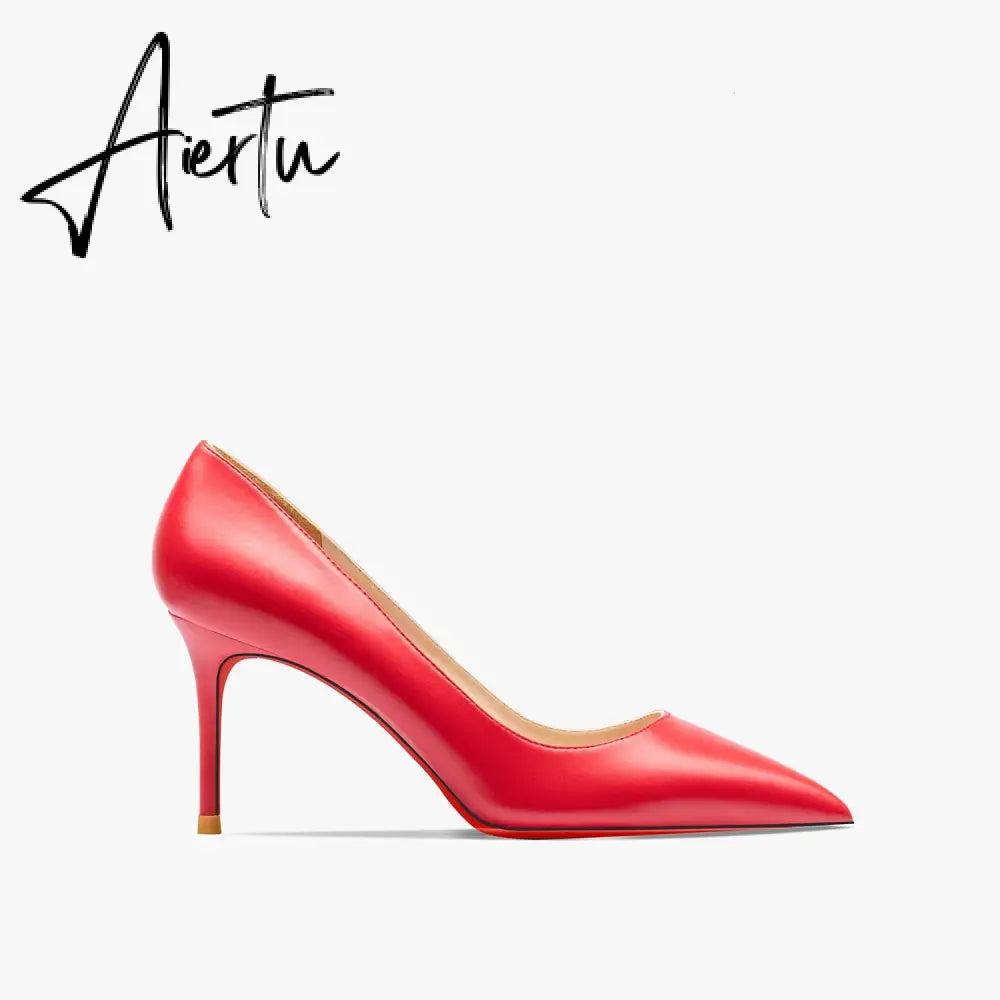 Aiertu Women's Red Shiny Bottom High Heels Brand High Heels  12 cm Sexy Matte Party Pointed Wedding Shoes Shallow Mouth Single Shoesiertu Aiertu