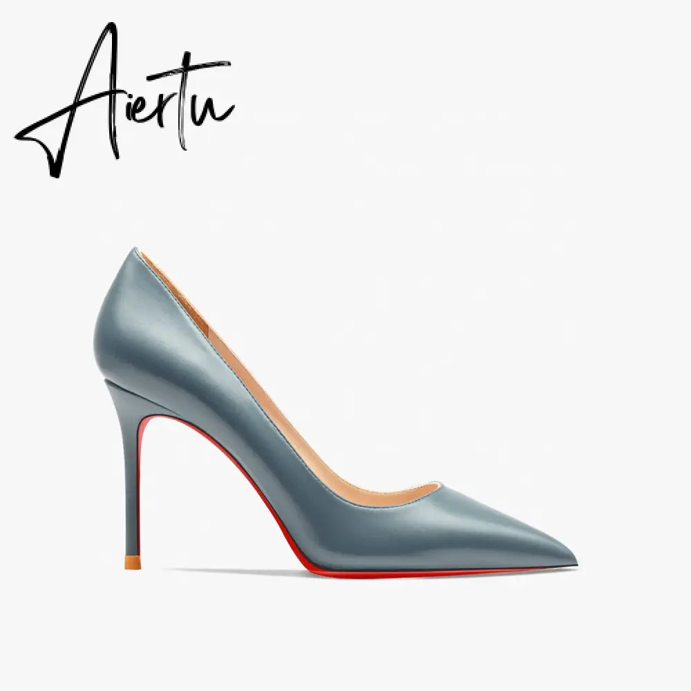 Aiertu Women's Red Shiny Bottom High Heels Brand High Heels  12 cm Sexy Matte Party Pointed Wedding Shoes Shallow Mouth Single Shoesiertu Aiertu